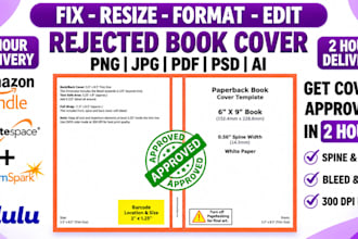 fix resize book cover design, fix rejected book for amazon kdp ai cover redesign