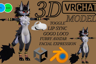 create a custom 3d vrchat avatar  furry, anime, PC and quest