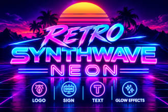 do a futuristic 80s retro synthwave neon logo, sign, text, icon, glowing effects
