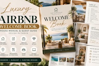 design luxury airbnb welcome book, house manual and guest guide in canva