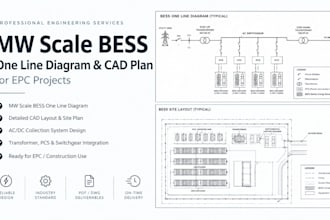design mw scale bess one line diagram and cad plan for epc projects