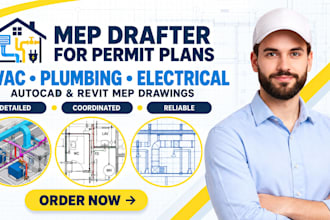 draw architecture mep, plumbing permit drawings, hvac and electrical drafting