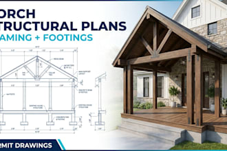 design porch structural plans, patio cover plans and permit drawings