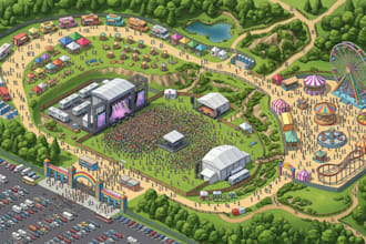 design 3d event map,festival map, fairground map, and wayfinding map