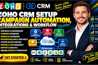 do zoho CRM setup, campaign automation, integrations and workflow using deluge