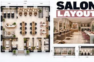 design salon floor plans, beauty layouts, styling stations and workstation plans