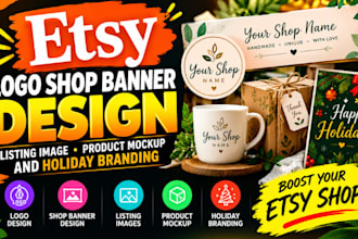 etsy logo shop banner design listing image product mockup and holiday branding