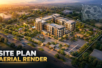 do architectural master plan site plan aerial view render