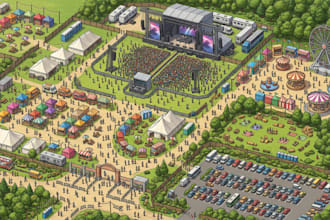 design isometric  event map, festival map, venue map and wayfinding map