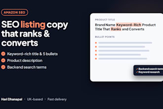 write an SEO optimised amazon listing title, bullets and description