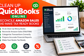clean up quickbooks online, reconcile amazon sales and make tax ready books