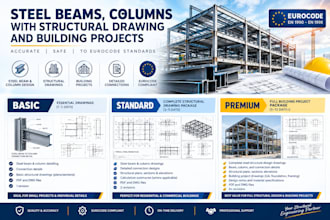 do steel beams, columns with structural drawing and building projects