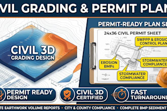 design civil grading plan, swppp, cut fill, and site permit drawings