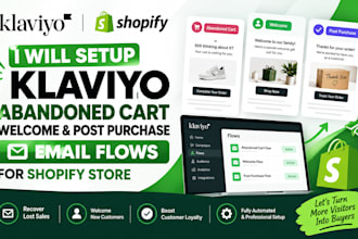 setup klaviyo abandoned cart welcome post purchase email flows for shopify store