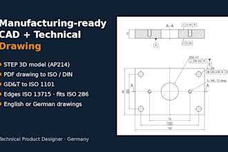 create iso technical drawings with gd and t and step files for manufacturing