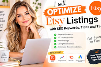 optimize etsy listings with SEO keywords, titles and tags