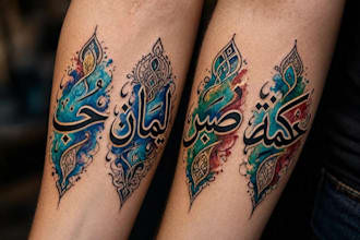 create handdrawn persian arabic calligraphy tattoo