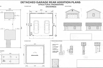 draft a detached garage rear addition plans and structural engineering drawing