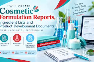 create cosmetic formulation reports, ingredient list and production plan