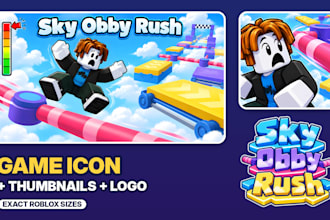design a roblox game icon, thumbnail and logo