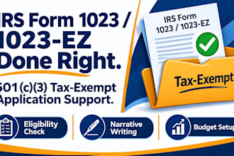 prepare your irs form 1023, 1023 ez for 501c3 tax exemption approval fast