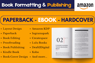 do book formatting for amazon, lulu, ingramspark book typesetting kdp publishing