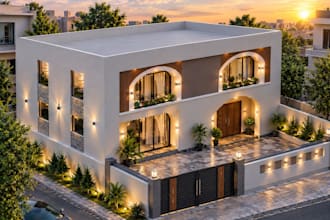 design a realistic 3d exterior for your modern house