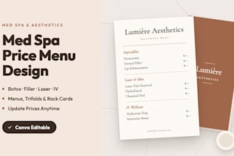 design canva med spa botox iv therapy price menu and treatment trifold brochure