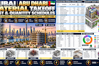 create dubai abu dhabi material takeoff cost quantity schedules