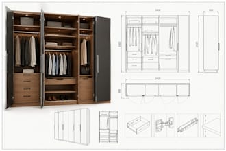 create custom wardrobe and closet cabinet shop drawings