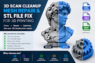 clean 3d scans, repair meshes and fix damaged stl files for 3d printing