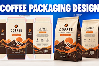 design coffee bag packaging, coffee pouch and coffee label with custom 3d mockup