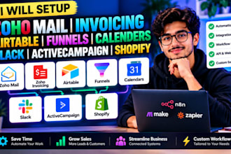 setup zoho mail invoicing airtable funnels calenders slack activecampign shopify