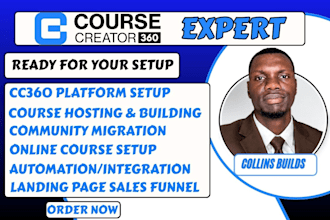 course creator 360 full setup, cc360 online course community, landing page