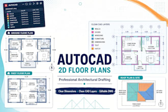 draft detailed 2d architectural floor plans in autocad