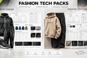 design streetwear hoodies, sportwear tech pack with technical flats