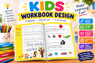 design educational workbooks, textbooks and learning materials, kids workbook