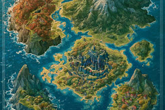 hand draw a fantasy map with digital watercolours