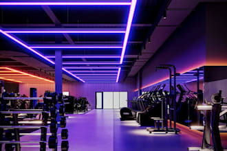 redesign commercial gym center interior, fitness center, gym layout 3d rendering