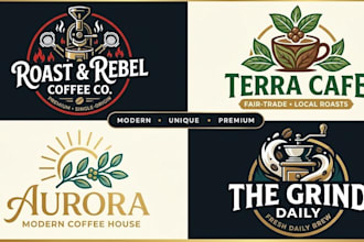 design modern coffee brand, coffee shop, logo and branding