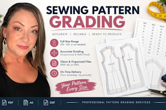 create sewing pattern, pattern grading, tech packs for your garment
