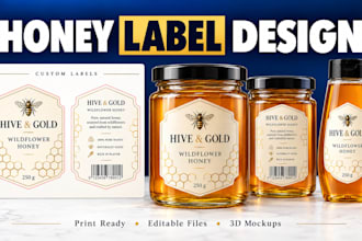 design custom honey jar labels, honey bottle label and packaging with 3d mockups