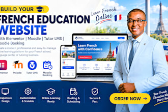 build french education website with elementor, moodle tutor lms moodle booking