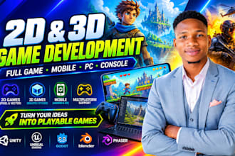create 2d 3d game development, board game design, using unity or unreal engine
