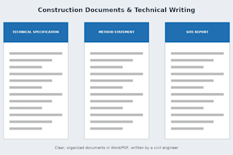 write construction technical specifications, method statements and reports