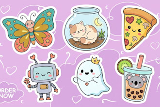 draw custom cute kawaii sticker designs cartoon logo characters emoticons