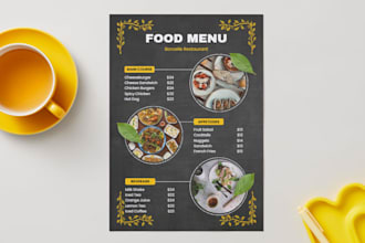 design any restaurant menu, fast food menu, or price list