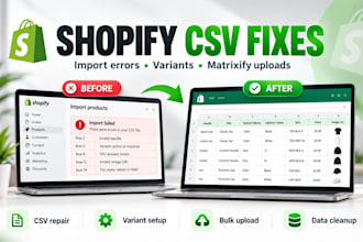 fix shopify CSV import errors, product variants and matrixify bulk uploads