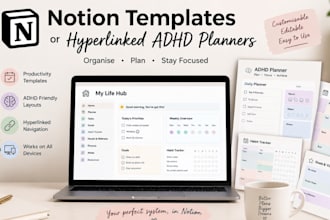 design notion templates,hyperlinked adhd digital planners