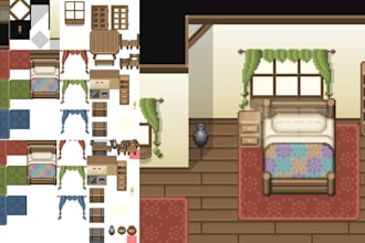 create custom pixel art tlleset, building set, furniture assets for indie games